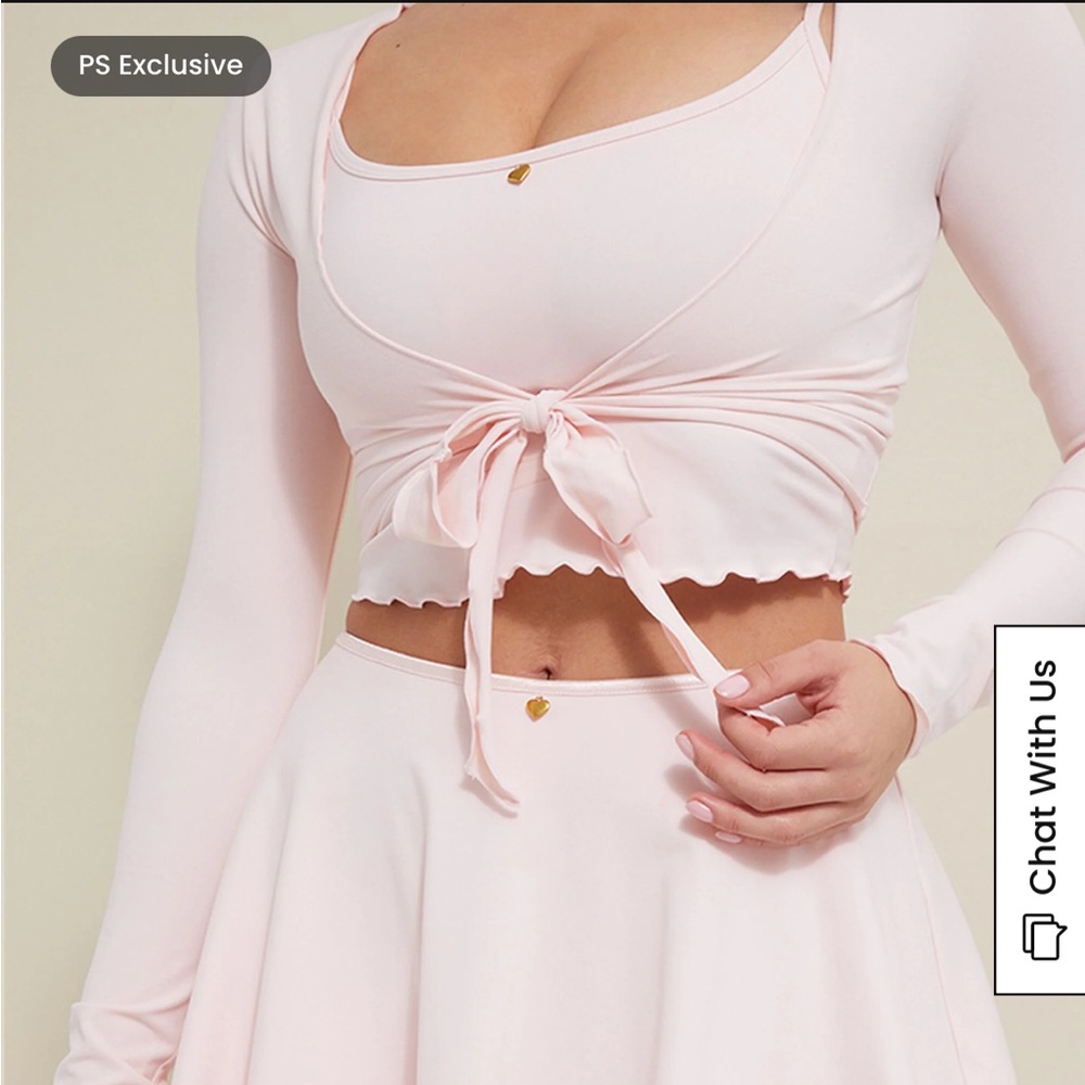 PacSun Light Pink Tie-Front long sleeve, tank top, and skort set